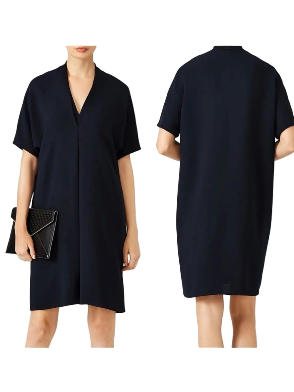 🍋VINCE coastal crepe elbow Sleeve V-Neck Dress in black size Small GUC